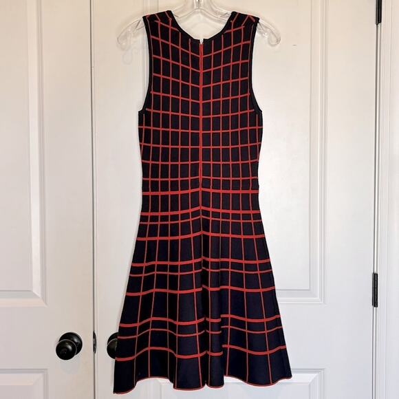 Ali Ro Navy Blue Orange Plaid Sleeveless Knit Fit Flare Tank Dress S - Picture 7 of 12